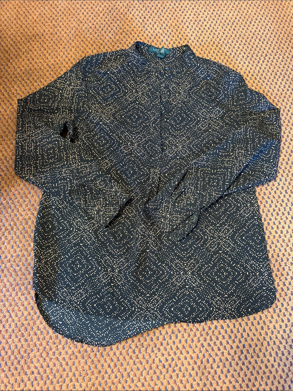 Ralph Lauren Black Blouse with Cream Dot Pattern
